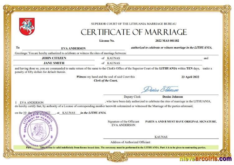 Lithuania marriage certificate